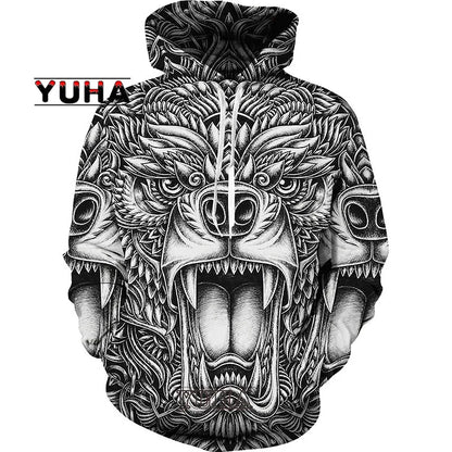 3D-bedruckter Wolf-Hoodie Unisex – cooler Pullover mit Tiergrafik, Sweatshirt für Herren-Streetwear