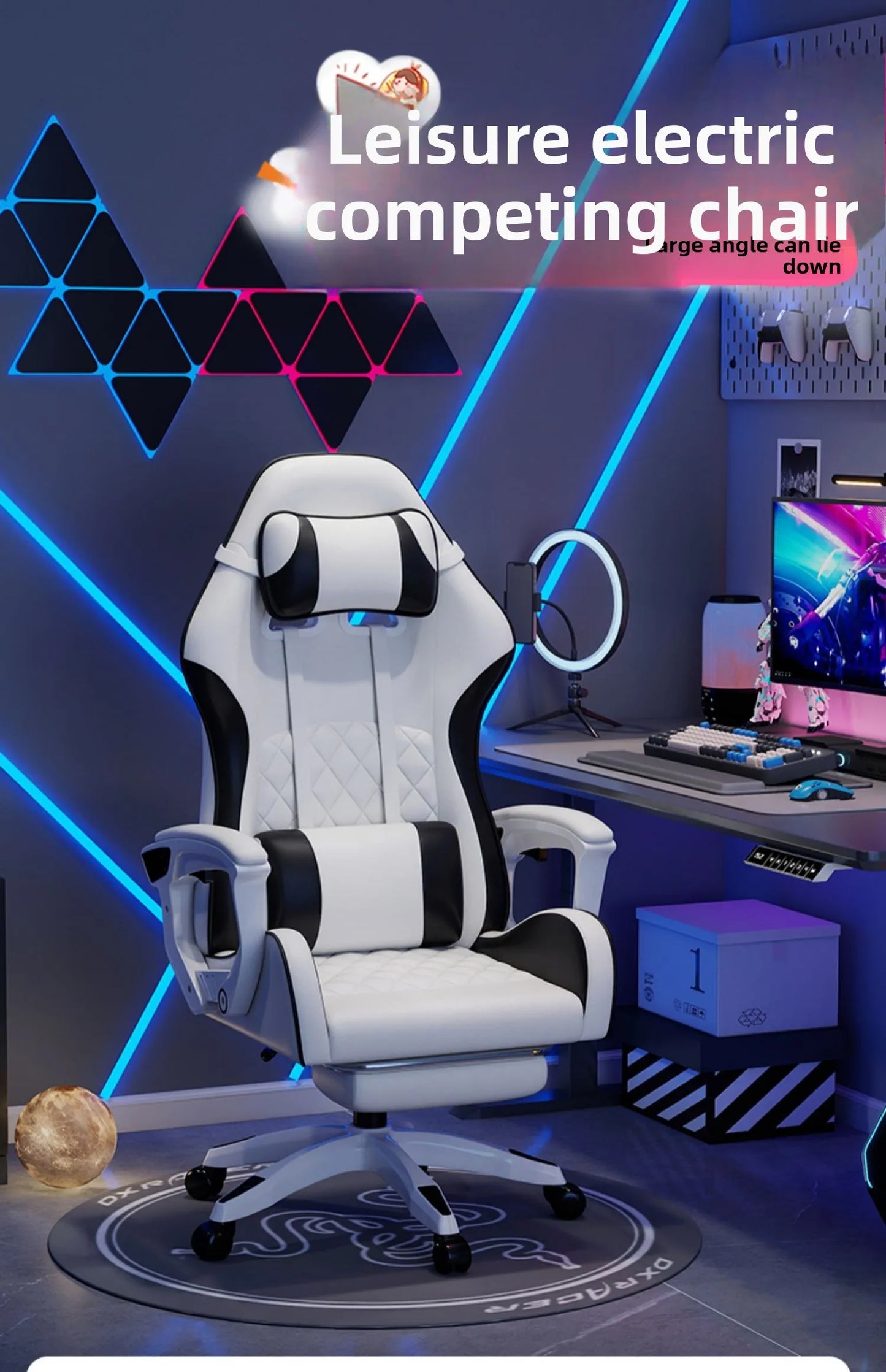 Férfi e-sport szék, kényelmes hosszan tartó üléshez, dönthető számítógépes szék pihenéshez, háttámla