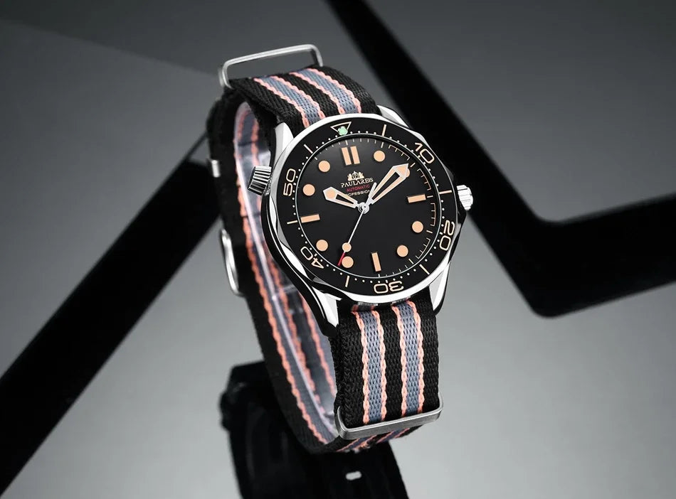 Automatic Mens Watch Mechanical Self Wind Movement Net Stainless Steel Nylon Strap Luxury Fashion Watches