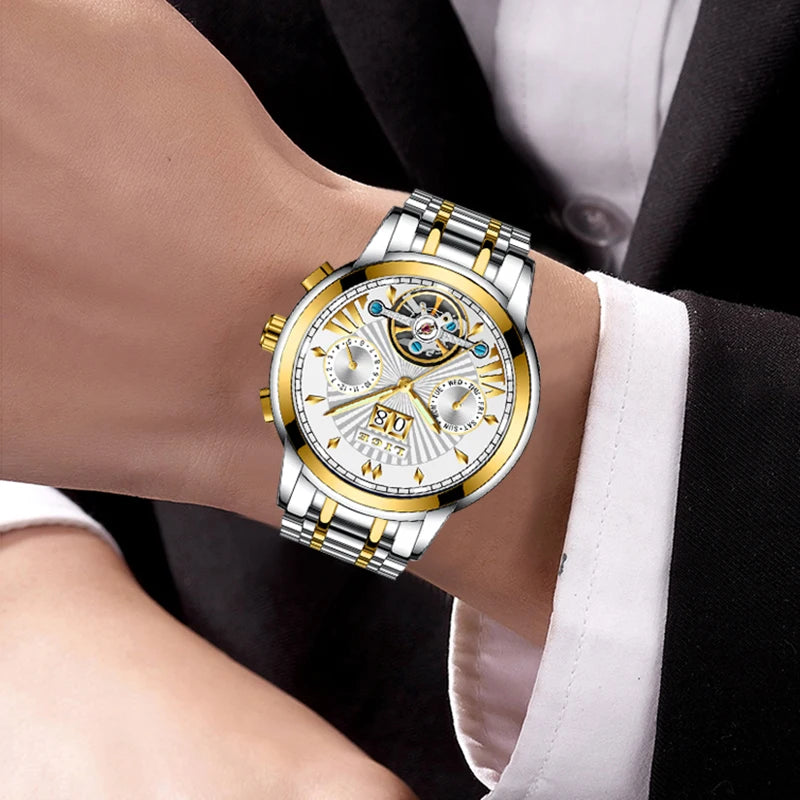 LIGE muške automatske mehaničke ručne satove – vrhunski luksuzni sat s tourbillonom, elegantan i vodootporan model, idealan za posao ili formalne prigode.