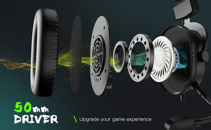 Auscultadores Gaming RGB Dinâmicos Fifine com Microfone Over-Ear, Som Surround 7.1, PC, PS4, PS5, 3 Opções de EQ para Jogo, Filme e Música - H6