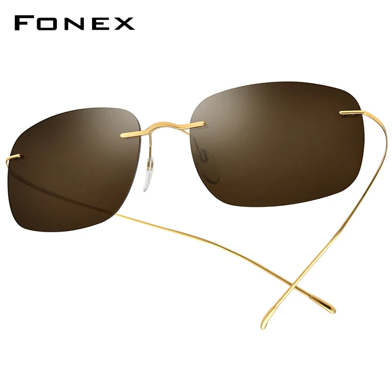 FONEX Titanium Rimless Sunglasses Men Austria Ultralight Frameless Square Polarized Sun Glasses for Women Japanese Shades 85694
