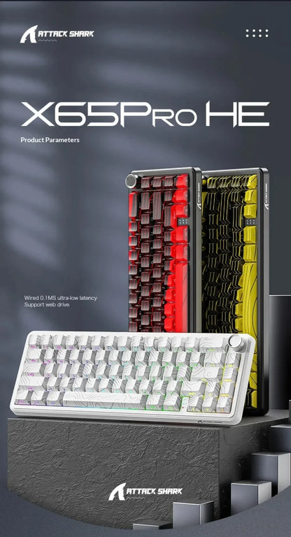 Attack Shark X65 PRO HE Magnetic Switch Keyboards 8K RT 0.001mm Side Engraving Bluetooth Wireless Gaming Keyboards Windows Mac PC