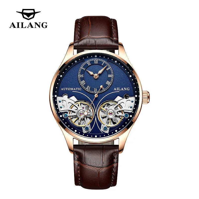 AILANG Brand New Fashion Double Tourbillon Watch for Men Luxury Stainless Steel Waterproof Automatic Mechanical Watches