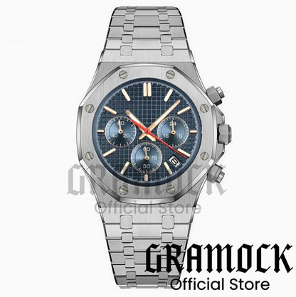 Gramock VK63 Fashionable Men's Quartz Chronograph Luxury Sapphire Stainless Steel Rose Gold Index Dial Waterproof 5Bar Luminous