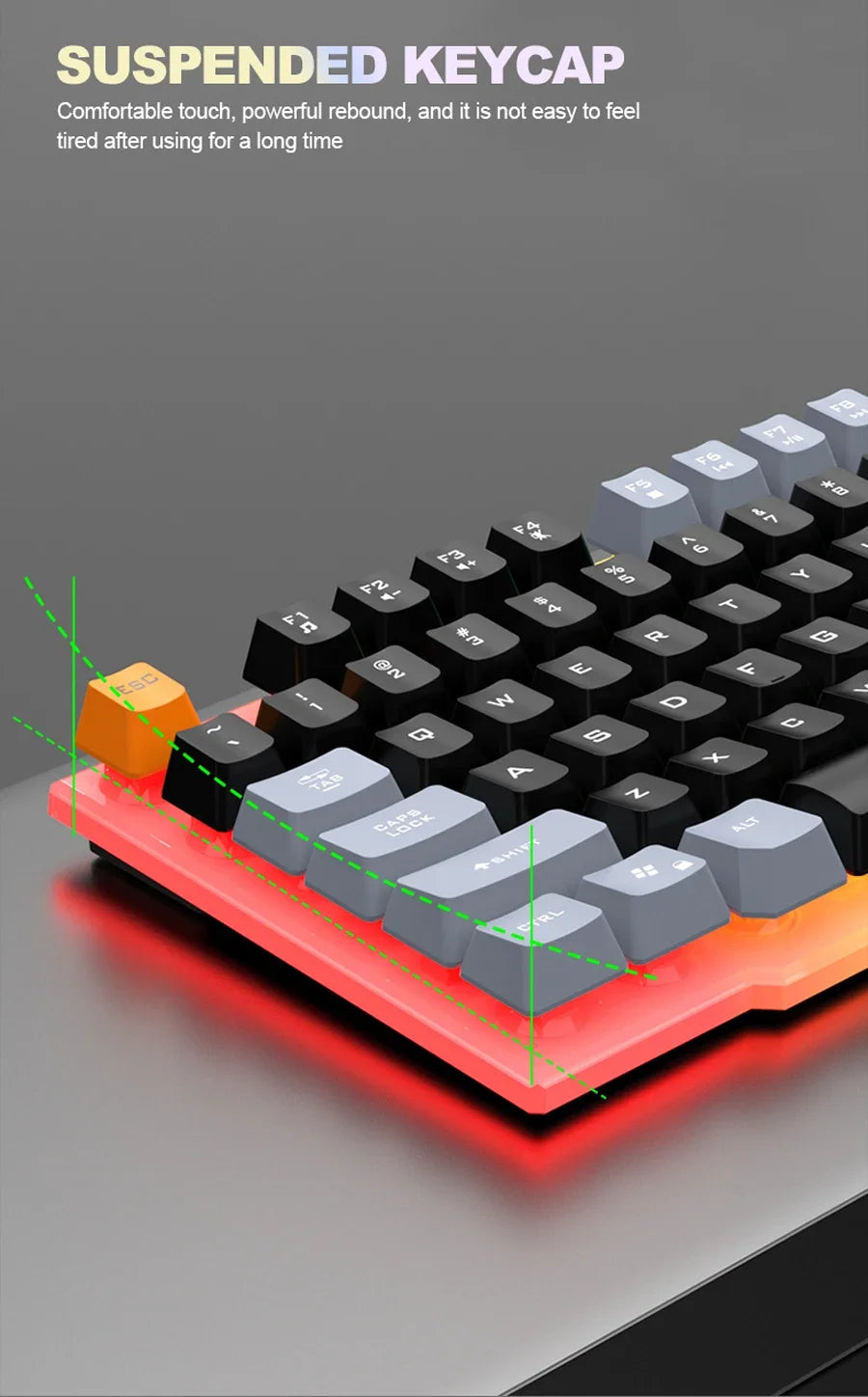 Teclado individual e conjunto teclado + rato RAIKU T26 de três tons com iluminação, teclado e rato com fios, toque mecânico, conjunto gaming