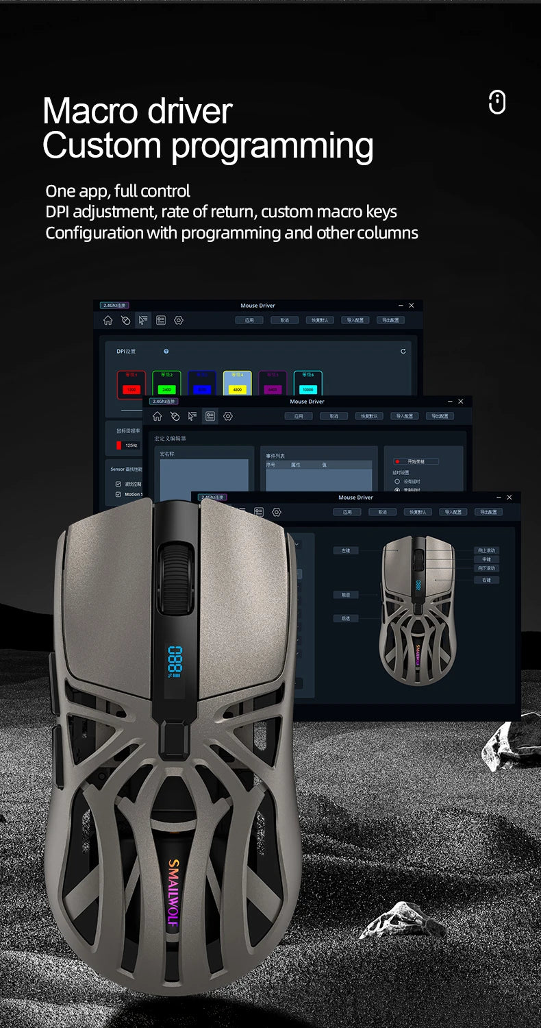 SMAILWOLF RS8 Gaming Mouse Bluetooth Wireless Three-mode Lightweight Hollow Design 1K Return Computer Long Battery Life