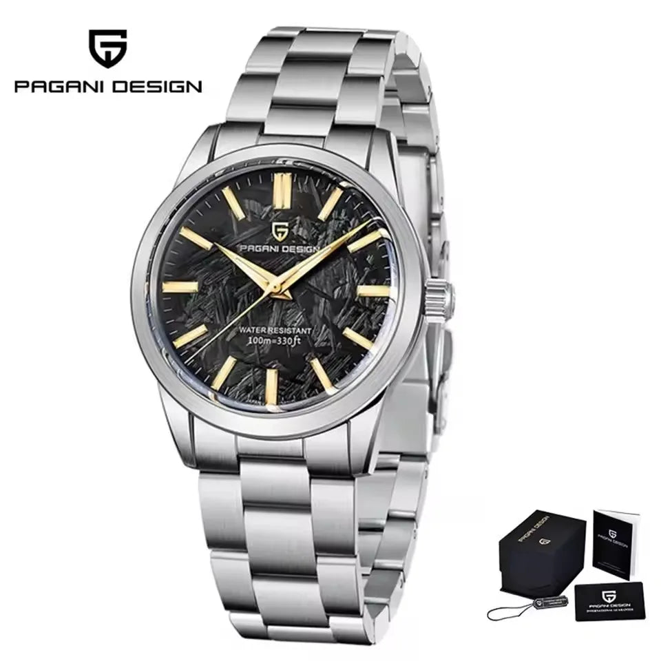 Relógio masculino PAGANI DESIGN 40MM com mostrador de meteorito, quartzo, luxo business, safira, aço inoxidável 316L, resistente à água 100M