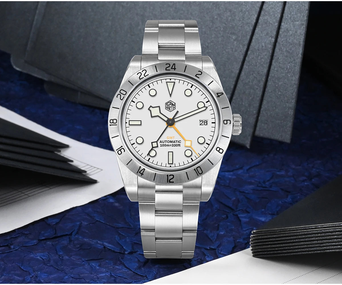 San Martin Neue 39mm NH34 BB GMT Automatikuhr, mechanische Sportuhr, Saphirglas, Leuchtanzeige, wasserdicht bis 100m, für Herren, Relogio SN0054