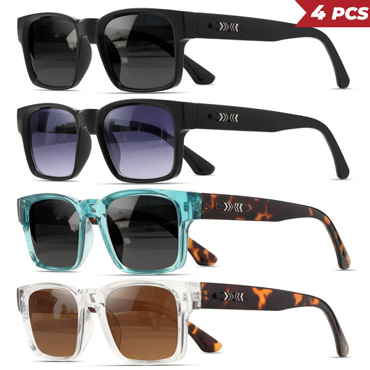 4PCS Classic Vintage Square Sunglasses - Rivet Accents on Temples, UV400 Unisex for Daily Casual & Travel