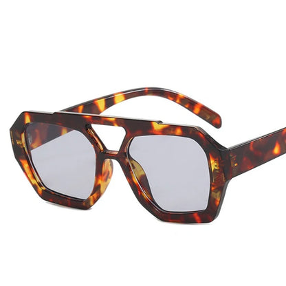 Fashion Pilot Oversized Sunglasses For Women New Double Bridges Sun Glasses Female Retro Square Leopard Purple Eyewear Trendy