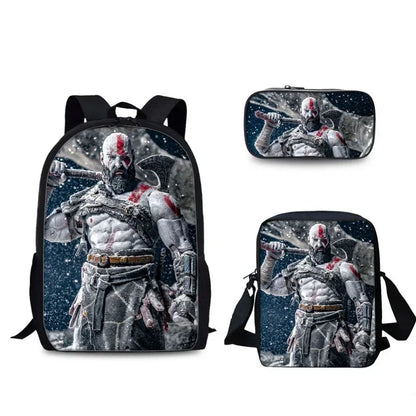 Game God of War Schoolbag Backpack Lunch Bag Pencil Case Set Gift for Kids Students