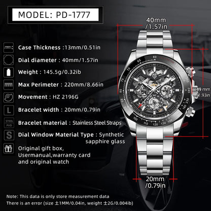 Relógio Mecânico Automático PAGANI DESIGN para Homem em Aço Inoxidável, Impermeável, Desportivo 10Bar, Luxo Casual para Homem