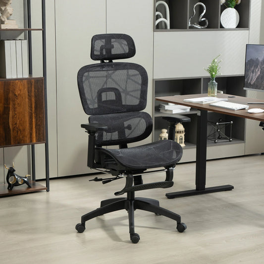 Black Ergonomic Mesh Office Chair, Lumbar Support, Recliner & Footrest, Height Adjustable