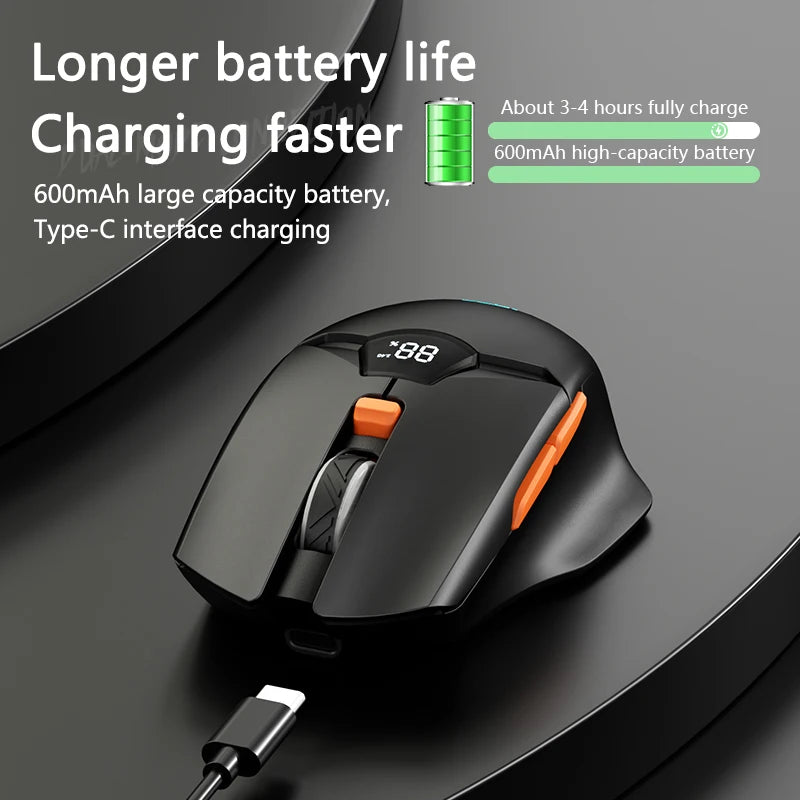 Rato Gaming Sem Fios Warvank SX01 com Ecrã Inteligente, Ajuste DPI de 6 Velocidades, Bateria Recarregável de 600mAh e Bluetooth Silencioso para Escritório