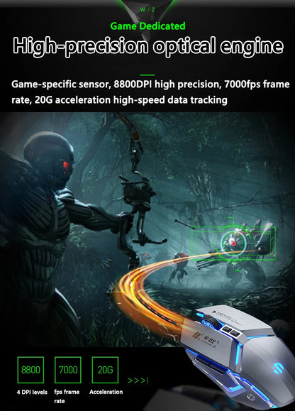 Inphic W2 2. Generation USB-kabelgebundene Gaming-Maus mit Silent Click, Metall-Style, 6-Tasten-Makroprogrammierung, 8800DPI