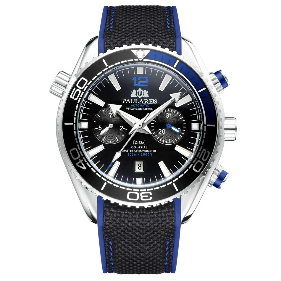 PAULAREIS P Reloj mecánico automático de lujo para hombre, cuerda automática, correa de caucho, resistente al agua, luminoso, con fecha, reloj de moda para hombre