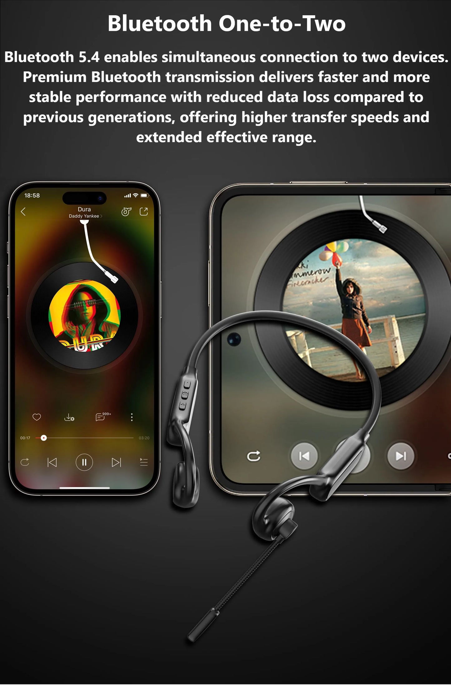 Open-Ear Bluetooth Headset with Noise-Reducing Boom Microphone – Lightweight Wireless Headphones for Office, Call Center & Truck Drivers