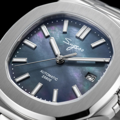 Sugess Herrenuhr, automatische mechanische Armbanduhr, Miyota 9015 Uhrwerk, MOP-Zifferblatt, Leuchtfunktion, wasserdicht bis 5bar, Luxus-Armband S466