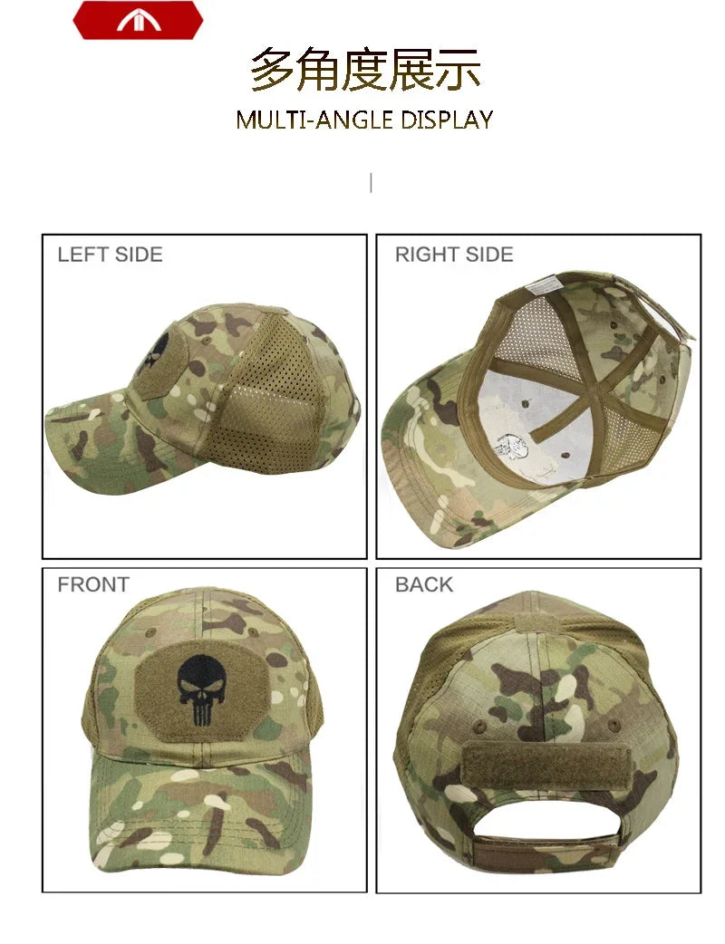 Camouflage Baseball Cap Mesh Breathable Special Forces Tactical Camo Hat Skull Duck Visor Hat