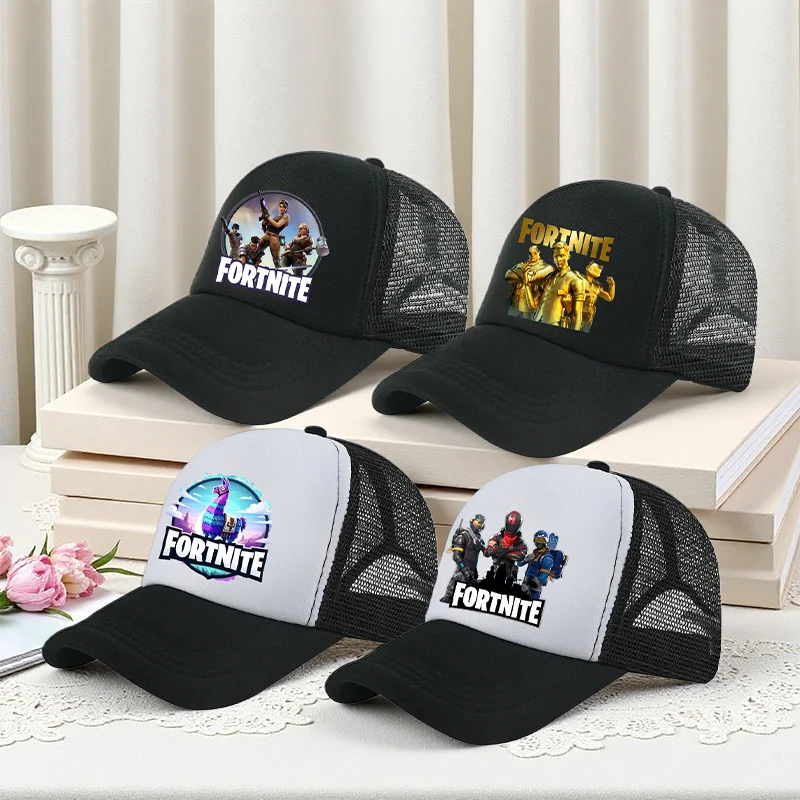Gorra de béisbol Fortnite con estampado de juego estilo cartoon para niños, gorra de malla transpirable de verano, visera ajustable, regalo de cumpleaños para niños