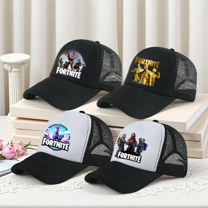 Gorra de béisbol Fortnite con estampado de juego estilo cartoon para niños, gorra de malla transpirable de verano, visera ajustable, regalo de cumpleaños para niños