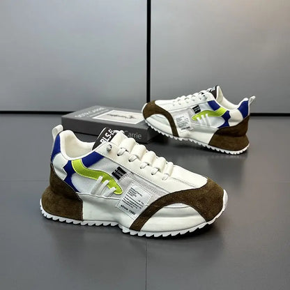 Men's Casual Sports Four Seasons Moccasins Trendy Designer Personality Lace-Up Leather Sneakers Comfortable Breathable