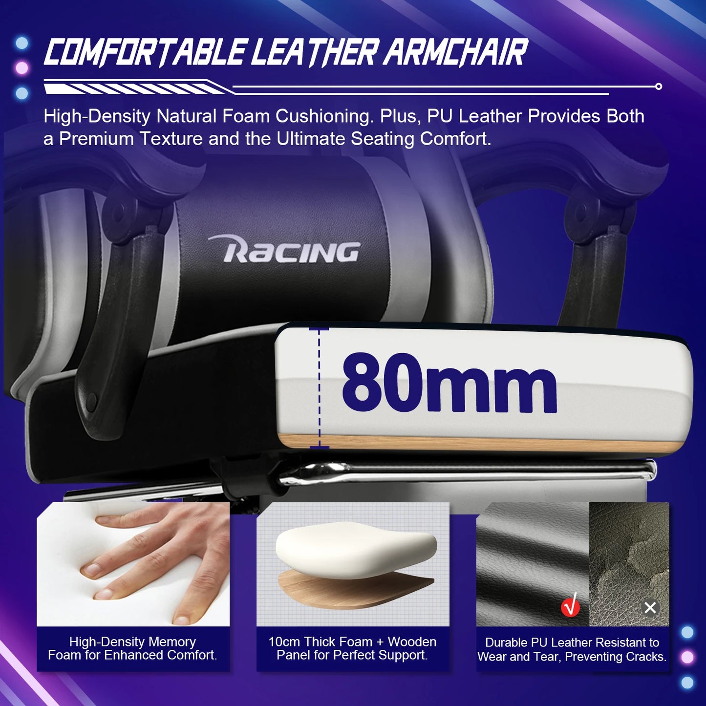 AUTHMIC Ergonomic Gaming Chair with 170° Reclining Backrest, Footrest, Adjustable Armrests, Breathable Fabric, Premium Gamer Chair