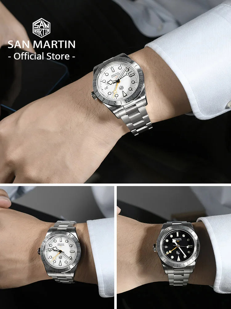 San Martin Neue 39mm NH34 BB GMT Automatikuhr, mechanische Sportuhr, Saphirglas, Leuchtanzeige, wasserdicht bis 100m, für Herren, Relogio SN0054