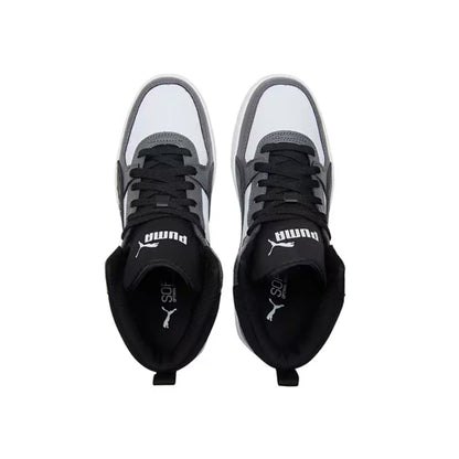 Baskets basses décontractées Puma Rebound Joy, offrant un maintien optimal, une coupe ajustée, une grande durabilité, un confort et un amorti (unisexe), en gris et noir, modèle 387875-01.