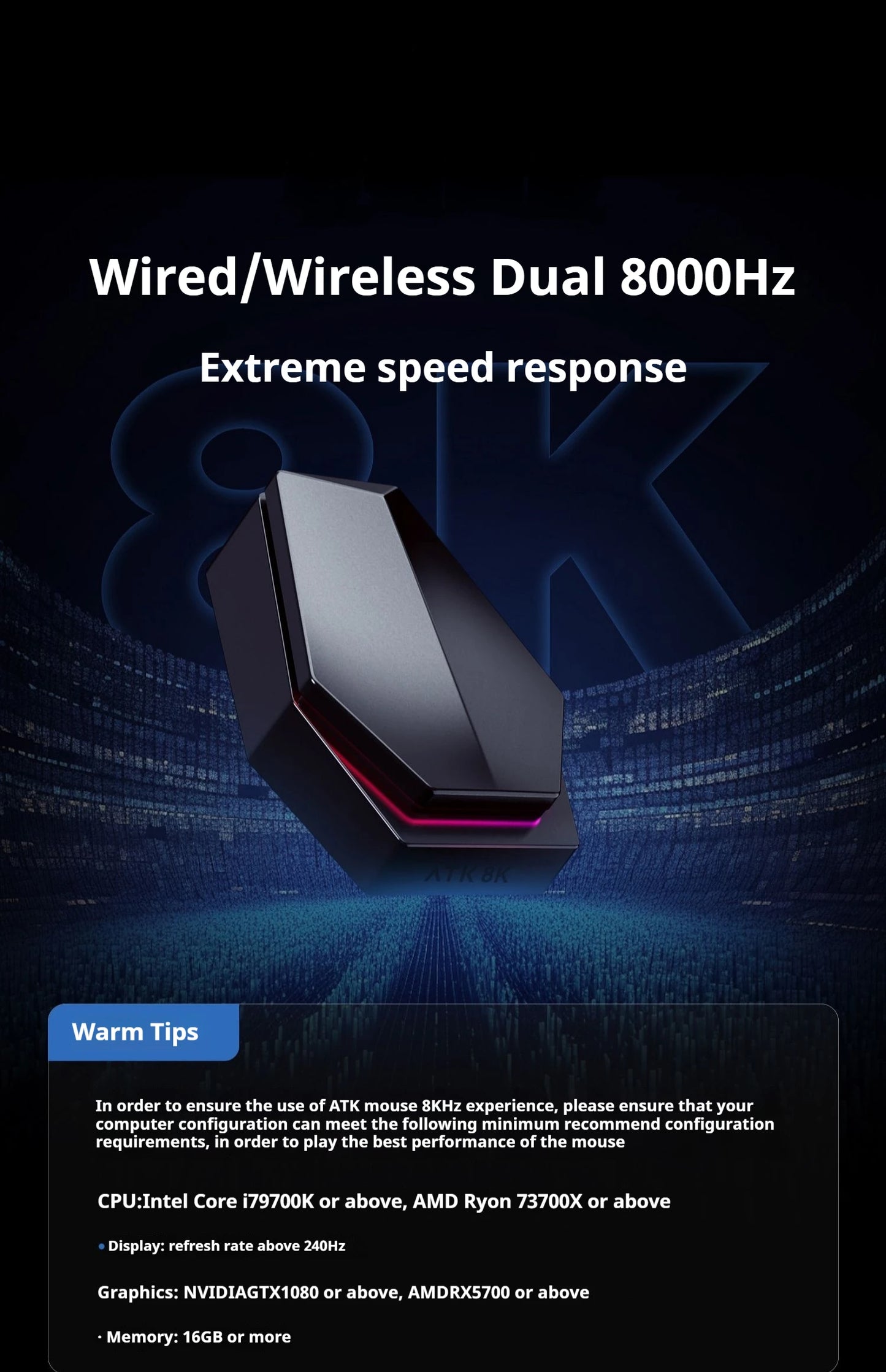 Rato Gaming Sem Fios ATK Z1 Pro Max Ultra com Pé Personalizado, PAW3950 Ultra Smart Speed Wireless, Taxa de Polling 8k e Baixa Latência de 0.39ms