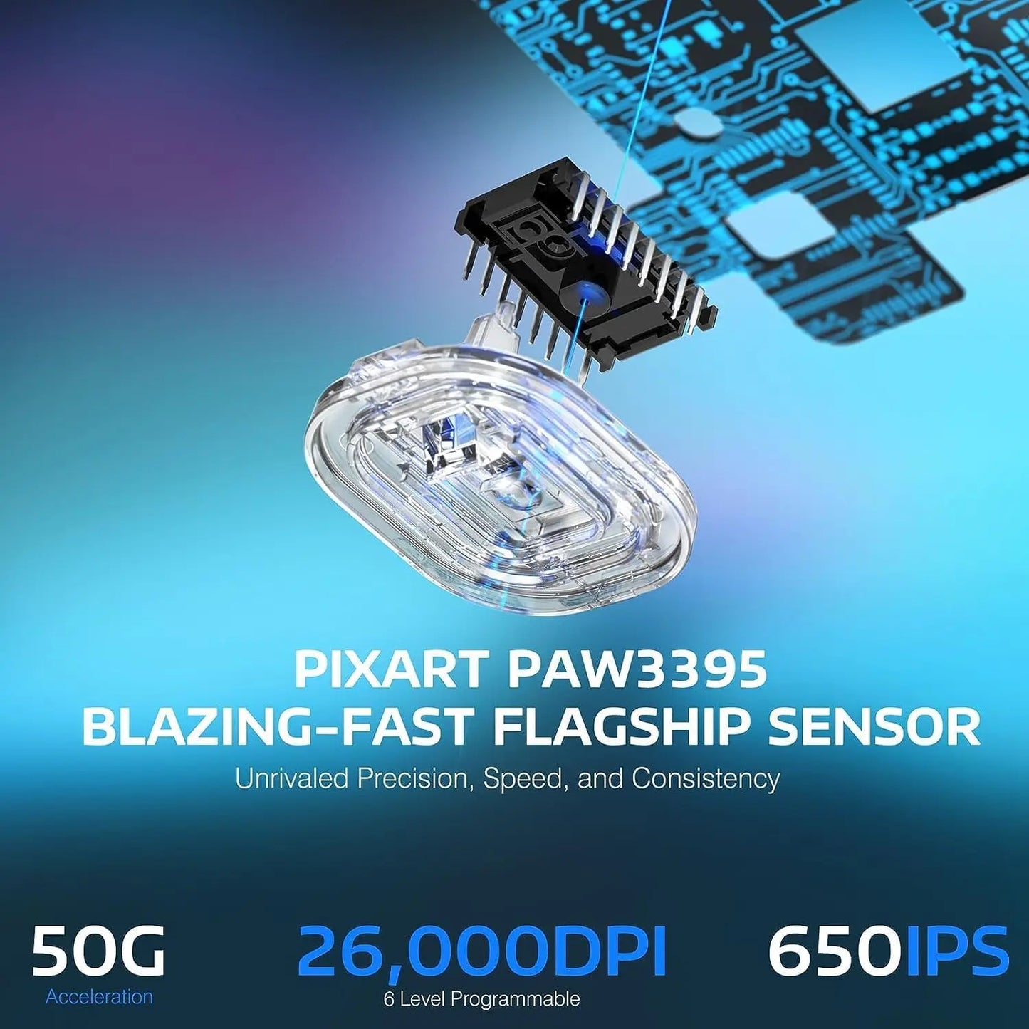Rato Gaming Sem Fios Leve ATTACK SHARK X3, 49g, Tri-Mode, Sensor PAW3395 de 26K DPI, Autonomia de 200h, 5 Botões Programáveis