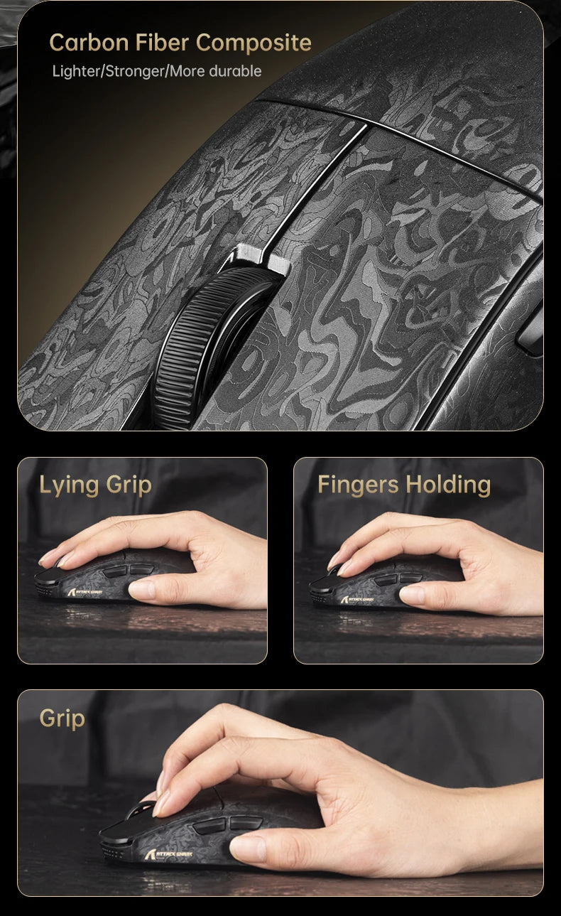 Attack Shark R11 Ultra 8K Carbon Fiber Gaming Mouse, PAW3950MAX, 49g Ultra-Lightweight, Wireless 8000Hz Polling,Tri-Mode