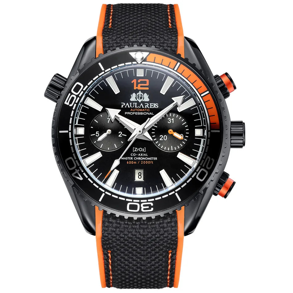 PAULAREIS P Reloj mecánico automático de lujo para hombre, cuerda automática, correa de caucho, resistente al agua, luminoso, con fecha, reloj de moda para hombre