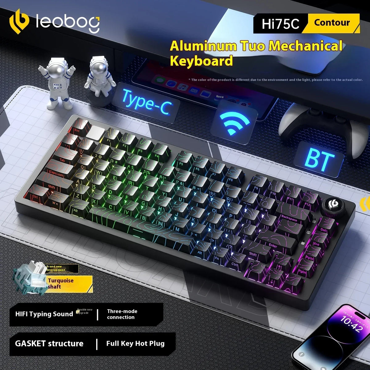 LEOBOG Hi75C Mechanical Keyboard 3Mode/Wired kit Hot Swap With Knob RGB Aluminium Alloy Gasket Hi75C Keyboard Kit PC Custom Gift