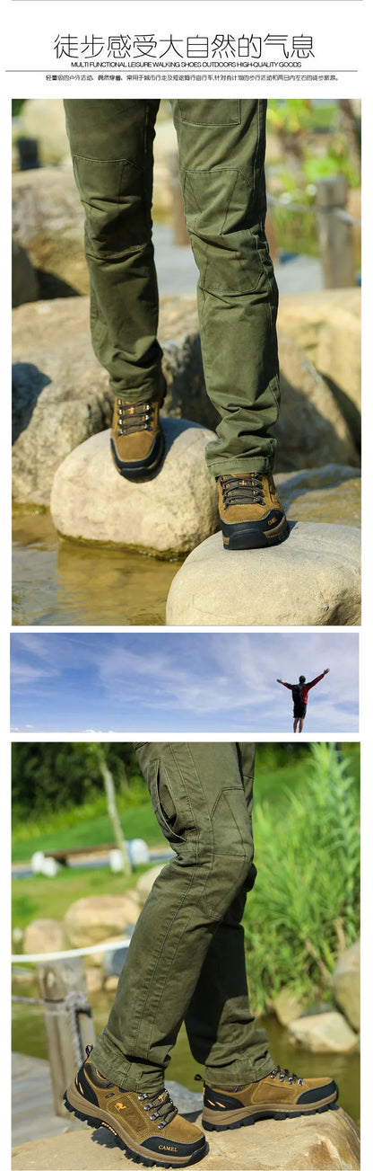 Suede Leather Men Hiking Shoes Outdoor Trail Trekking Sneakers Men Non-slip Breathable Climbing Shoes Men Mountain Sports Shoes