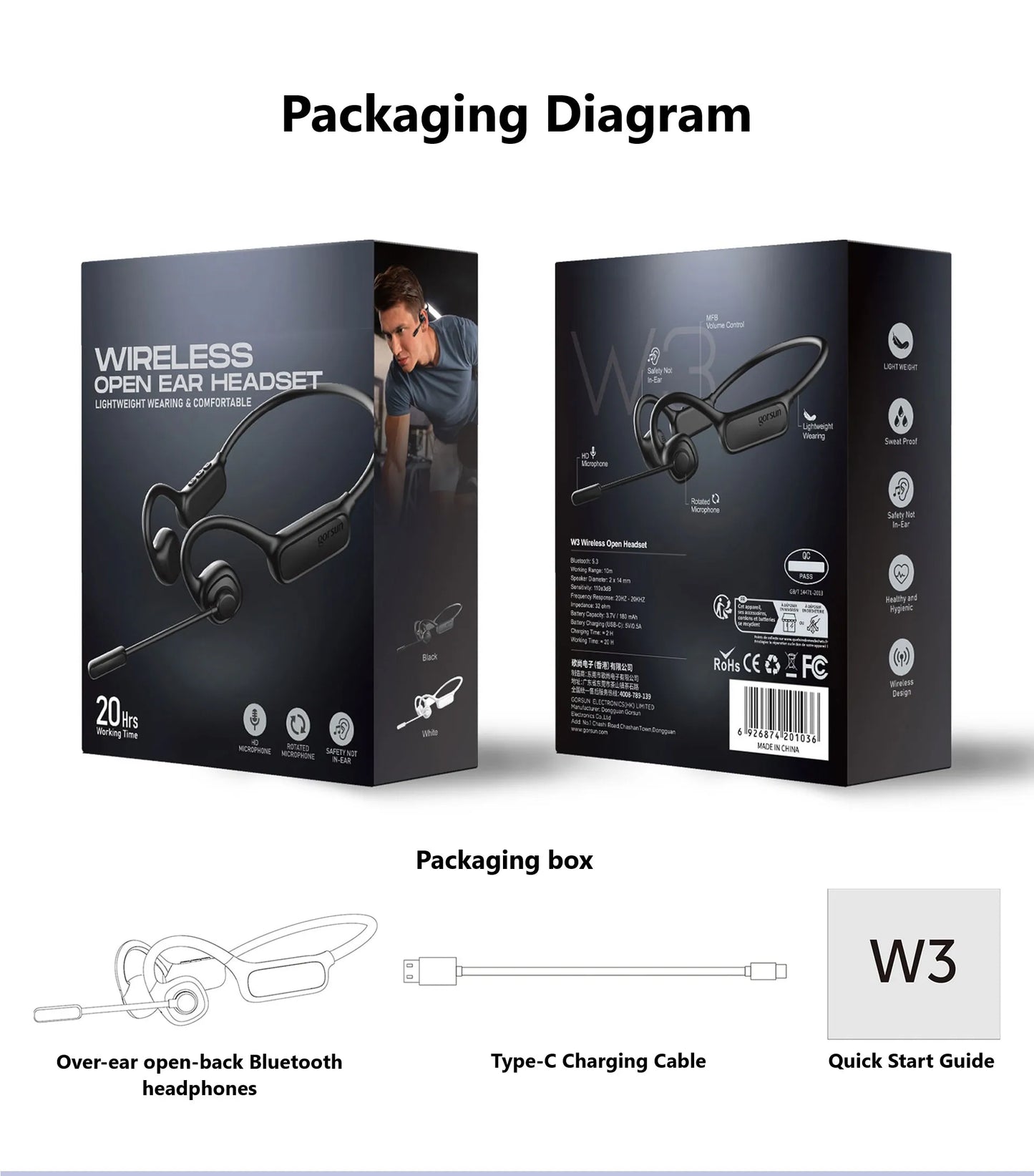 Open-Ear Bluetooth Headset with Noise-Reducing Boom Microphone – Lightweight Wireless Headphones for Office, Call Center & Truck Drivers