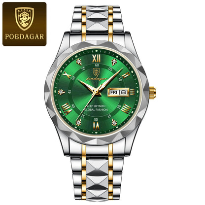 Relógio de homem POEDAGAR Business Luxury, estanque, em aço inoxidável, luminoso, com data e dia da semana, estilo desportivo, de quartzo.