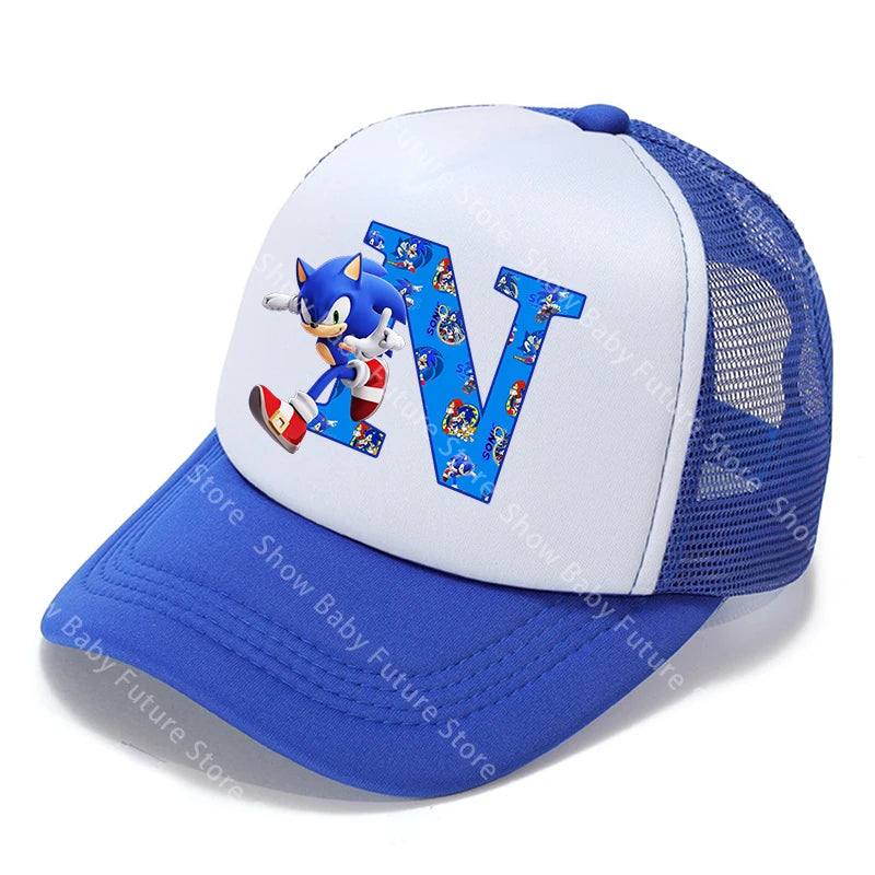 Cartoon Letters A-Z Sonics Boys Girls Baseball Caps Adult Outdoor Sports Breathable Mesh Hat Cute Anime Sunbonnet Birthday Gifts