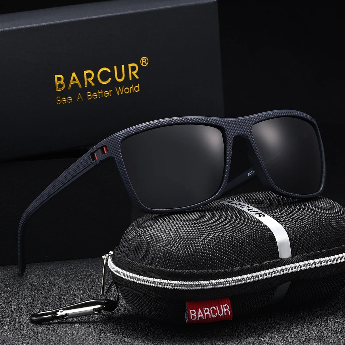 BARCUR Brand Classic Men Sunglasses Comfort Durable PC Rectangular Frame TAC Lens Versatile Age Polarized Sunglasses