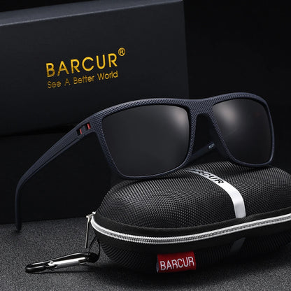 BARCUR Brand Classic Men Sunglasses Comfort Durable PC Rectangular Frame TAC Lens Versatile Age Polarized Sunglasses