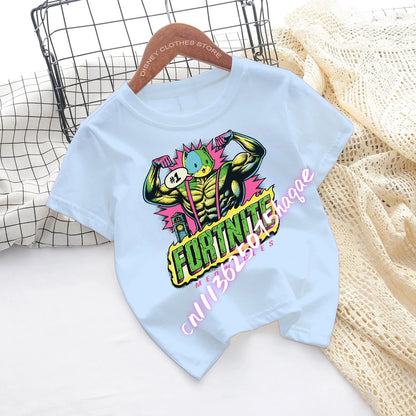 Fortnite-Kinder-T-Shirts mit Cartoon-Spiel-Figuren-Print, Fortress-Night-Tees, kurzärmelige Sommer-Tops für Jungen und Mädchen