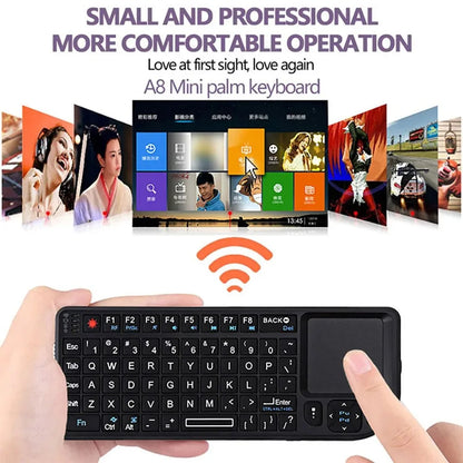 Teclado sem Fios A8 Mini 2.4G com Retroiluminação em 7 Cores, 3 em 1, Teclado Portátil com Touchpad e Air Mouse para Android TV Box, PC e Tablet