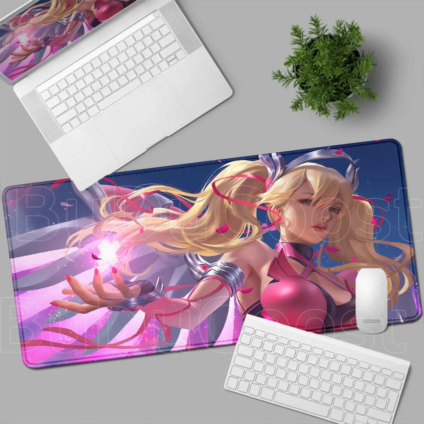 Tapete de rato gaming Overwatch Anime Girl grande XXL com impressão HD, base para teclado de computador, portátil e escritório, tapete de secretária em borracha macia 900x400 MM