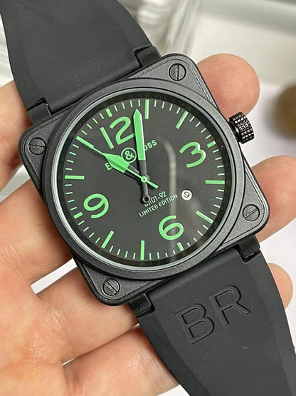 46mm Men Automatic Mechanical Watch Leather Black Ross Rubber 46mm