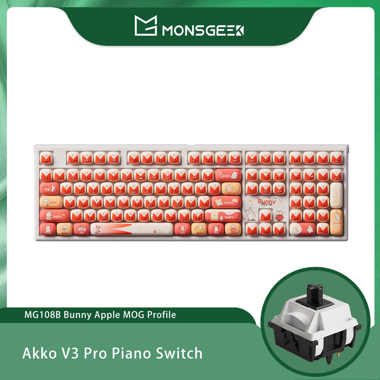 Akko MonsGeek MG108B Bun Wonderland kabellose mechanische Tastatur MOG-Profil RGB 108 Tasten Full Size Hot Swap USB / 2.4G / BT 5.0