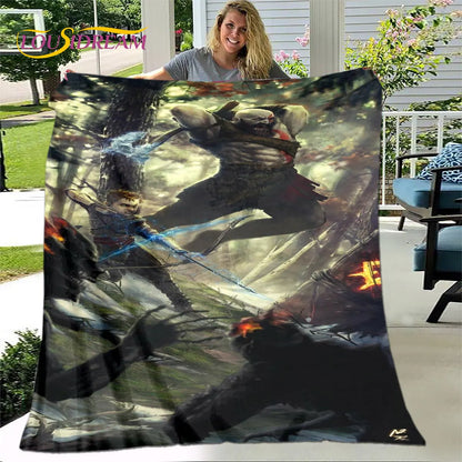 Game God of War Gamers Soft Plush Blanket,Flannel Blanket Throw Blanket for Living Room Bedroom Bed Sofa Picnic Cover Bettdecke