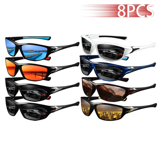 8PCS Fashion Vintage Driving Fishing Cycling  Eyewear Sports Sunglasses Men Women Running Mountaineering Sport Sun Glasses