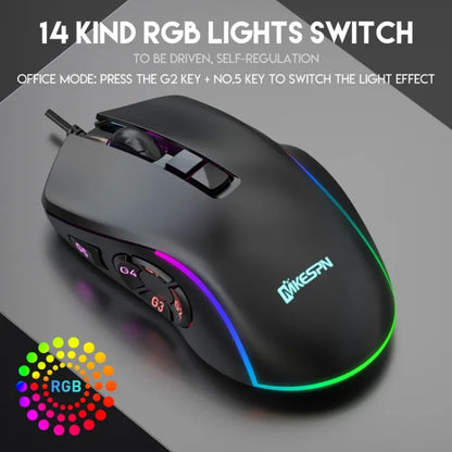 Kabelgebundene Gaming-Office-Maus 7200DPI mit RGB-Hintergrundbeleuchtung, 6 einstellbaren DPI-Stufen/10 programmierbaren Tasten/Zurück-zum-Desktop-Taste