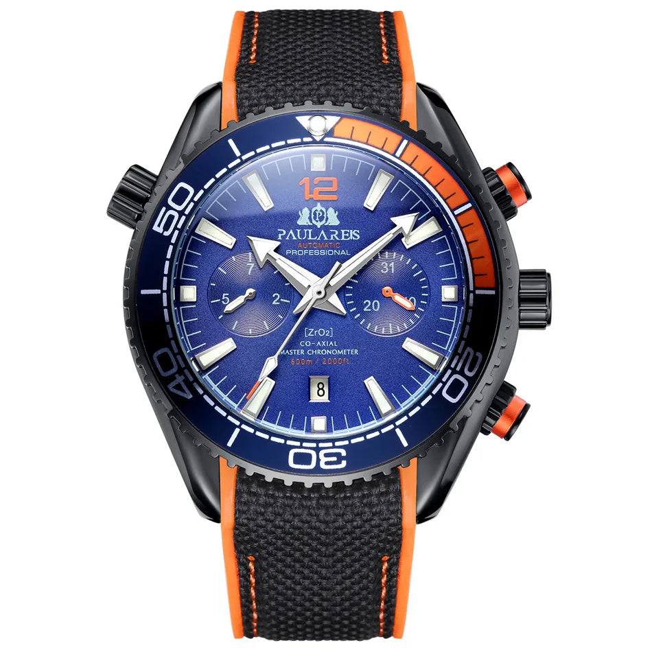PAULAREIS P Reloj mecánico automático de lujo para hombre, cuerda automática, correa de caucho, resistente al agua, luminoso, con fecha, reloj de moda para hombre